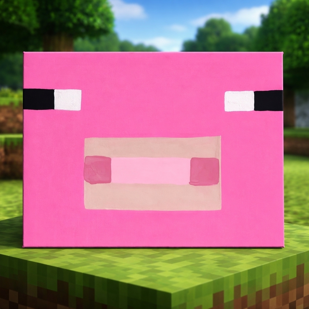 Hand-Painted Minecraft Pig- Canvas Art | Fan Painting (8 × 10 in)